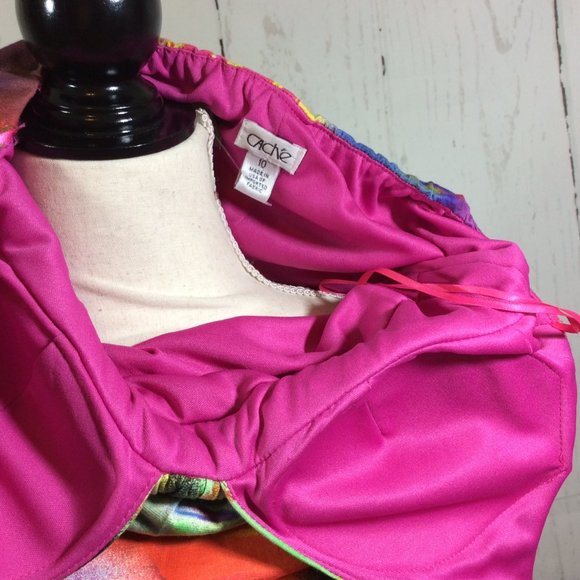 NWT Cache Halter Dress Sexy Knit Colorful Plunge Neck Tropical Bodycon Size 10 - Picture 13 of 13